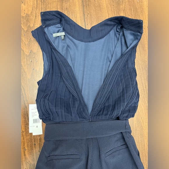 Julia Jordan Pleated Chiffon Crepe Tie Waist Jumpsuit Size 4 Navy Straight Leg - Picture 6 of 13